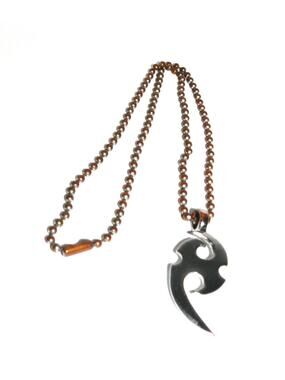 Vtg Tribal Fantasy-Style Stainless Steel Pendant Necklace Bronze-Tone Ball Chain